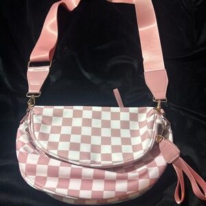 Pink and white purse